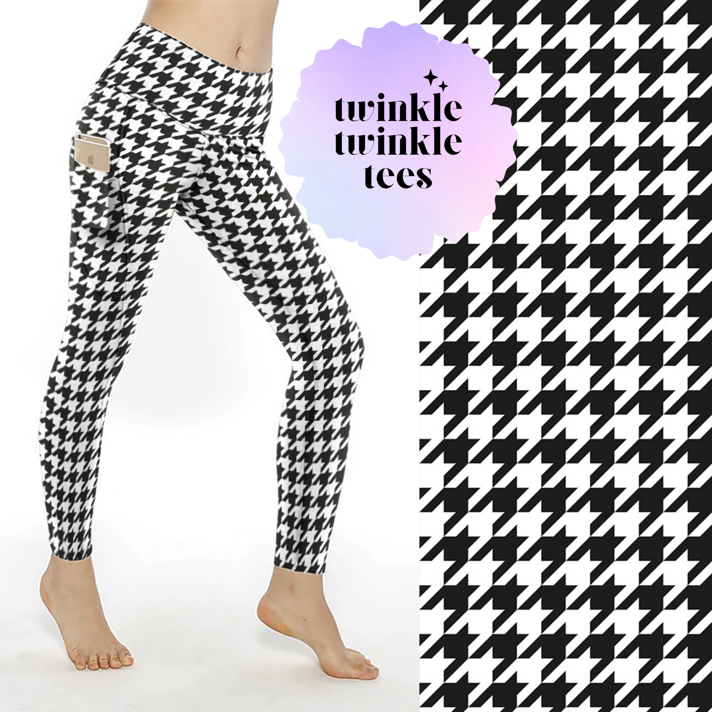 Houndstooth Black and White Full Length Pocket Leggings