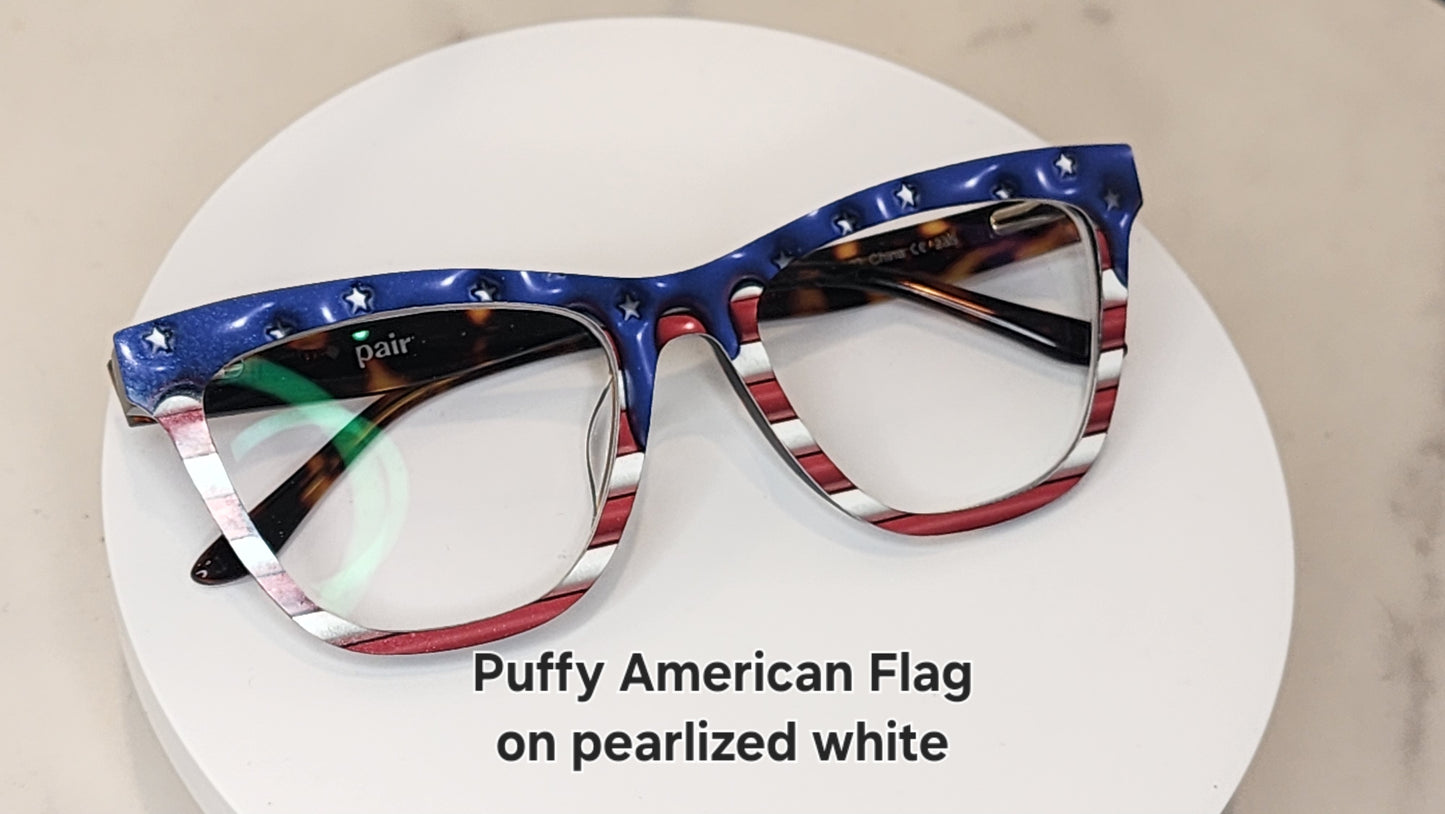 PUFFY AMERICAN FLAG Eyewear Frame Toppers COMES WITH MAGNETS