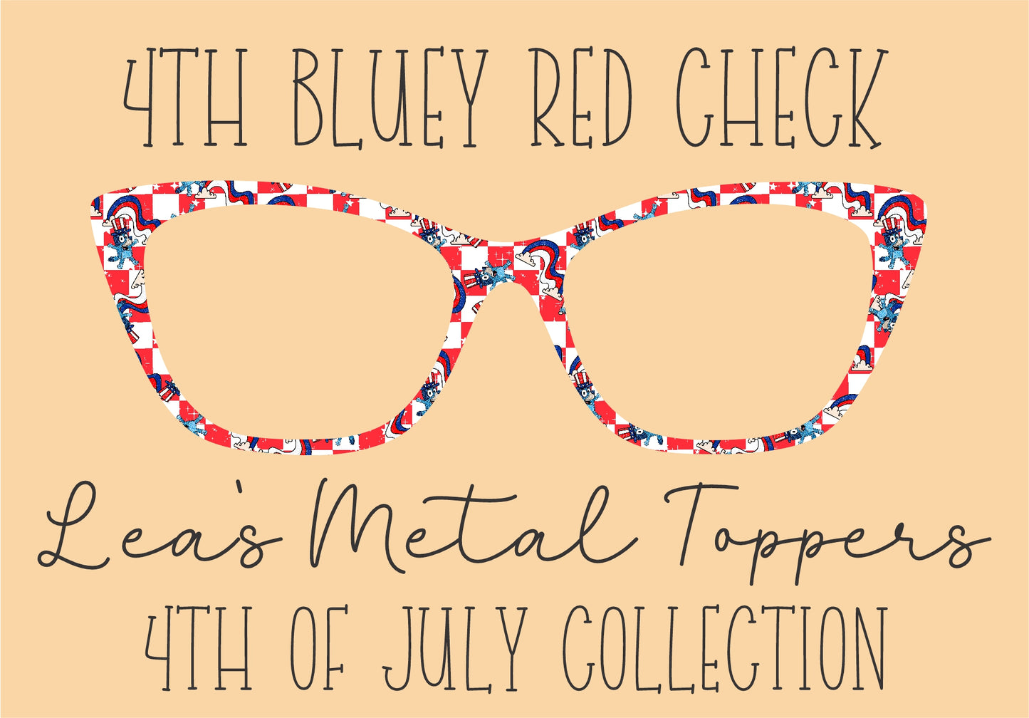 4TH BLUEY RED CHECK Eyewear Frame Toppers COMES WITH MAGNETS