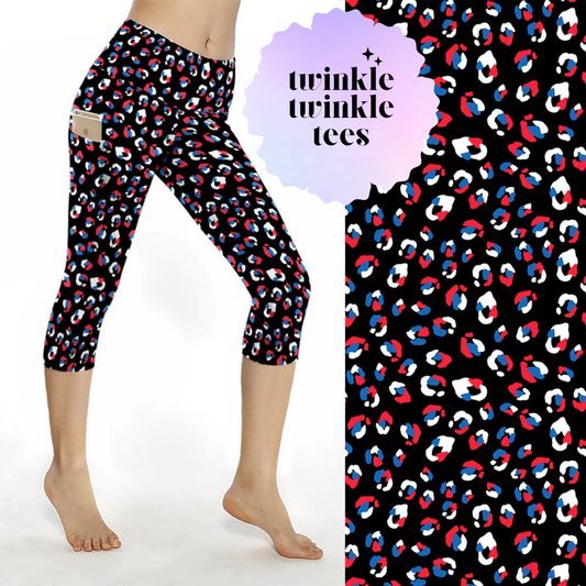 Black Patriotic Leopard CAPRI Pocket Leggings
