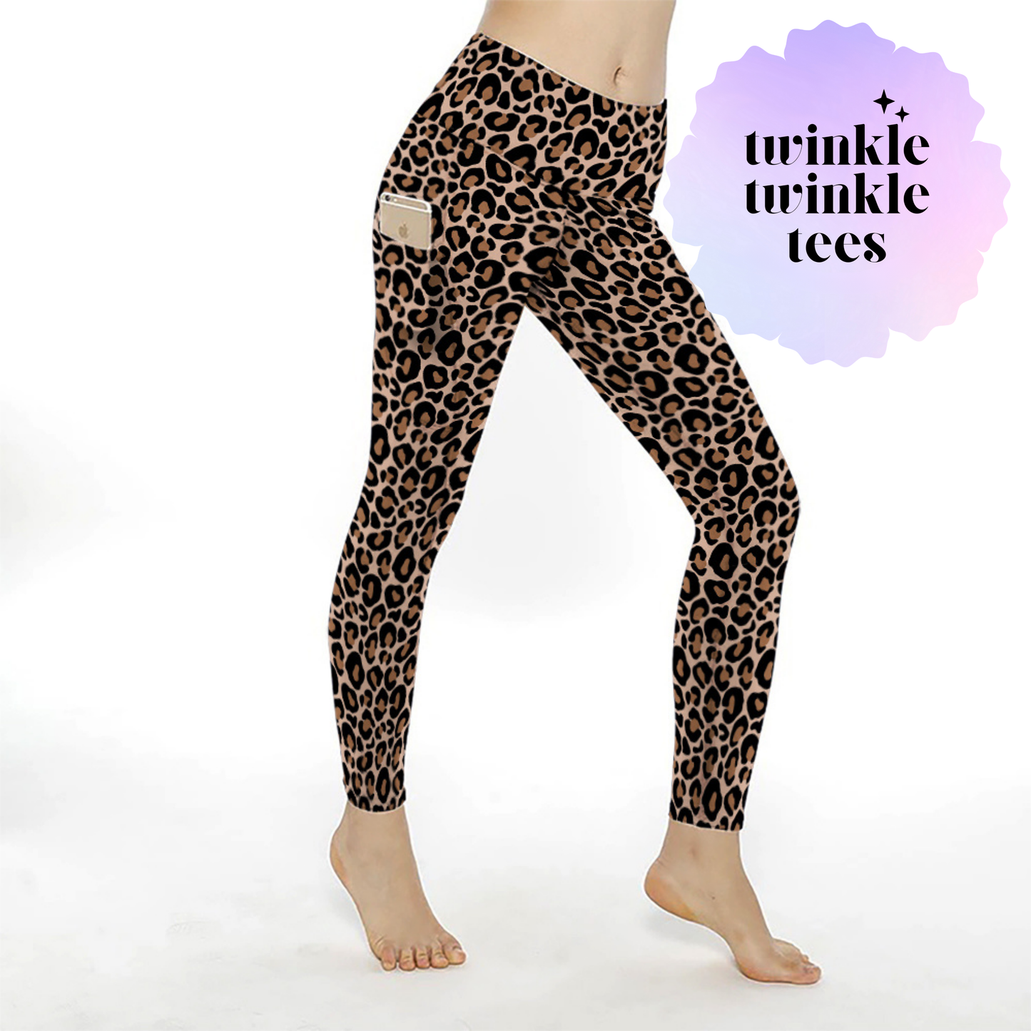 Simple Leopard Print Full Length Pocket Leggings