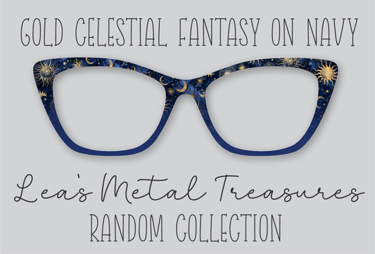 Gold Celestial Fantasy on Navy Eyewear Frame Toppers COMES WITH MAGNETS