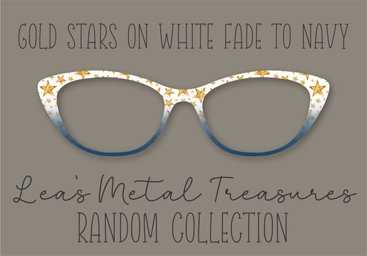 Gold Stars on White Fade to Navy Eyewear Frame Toppers Comes WITH MAGNETS