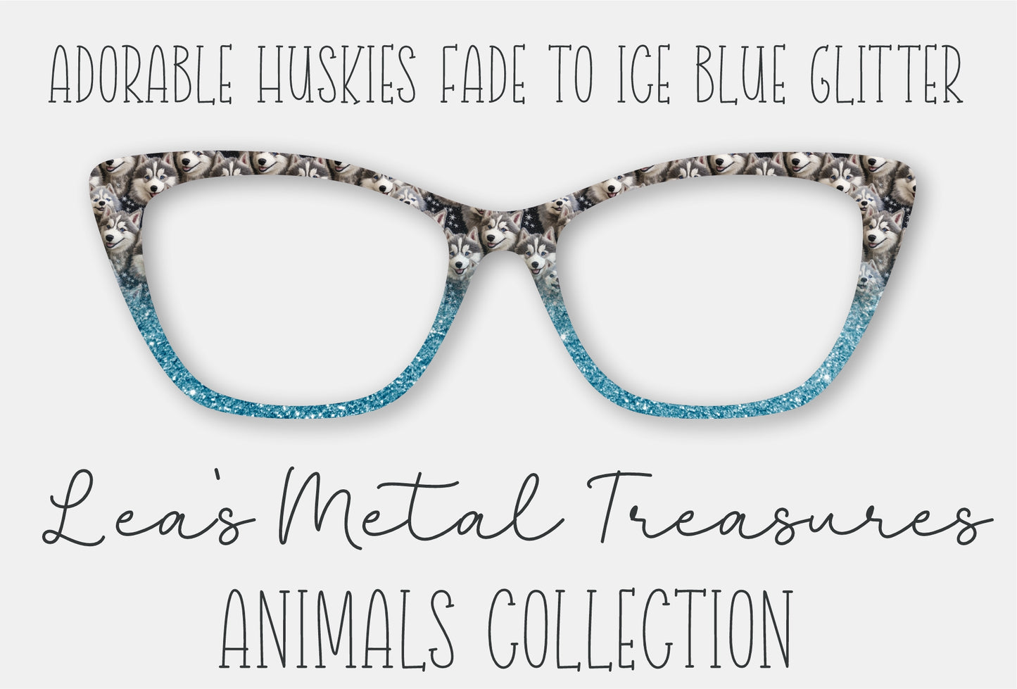 Adorable Huskies Fade to Ice Blue Faux Glitter Eyewear Frame Toppers