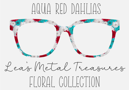 AQUA RED DAHLIAS Eyewear Frame Toppers COMES WITH MAGNETS