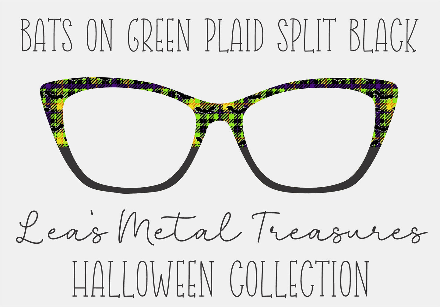 BATS ON GREEN PLAID SPLIT BLACK Eyewear Frame Toppers