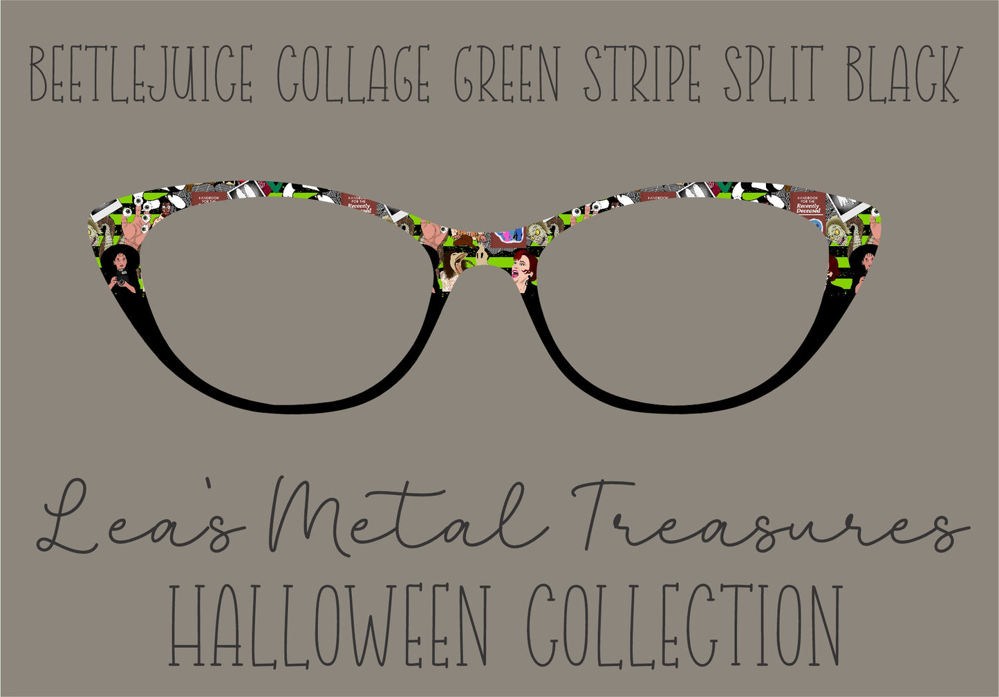 BEETLJUICE COLLAGE GREEN STRIPE SPLIT BLACK Eyewear Frame Toppers COMES WITH MAGNETS