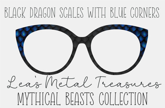 Black Dragon Scales With Blue Corners Eyewear Frame Toppers COMES WITH MAGNETS