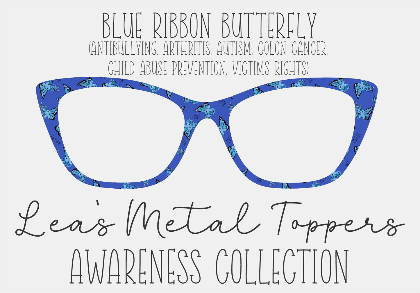 BLUE RIBBON BUTTERFLY Eyewear Frame Toppers COMES WITH MAGNETS