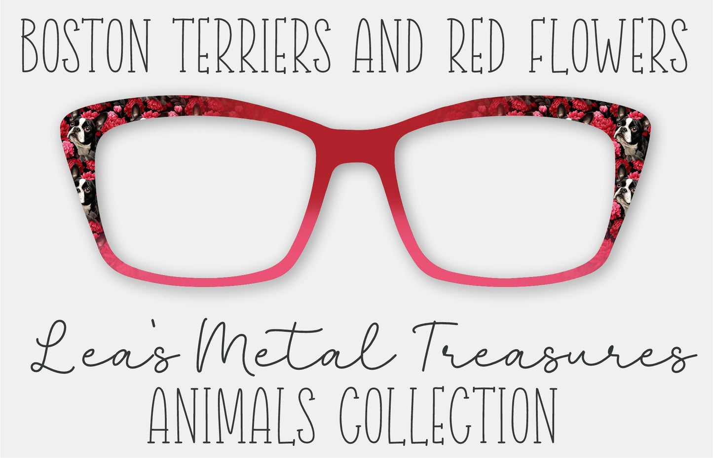 Boston Terriers and Red Flowers Eyewear Frame Toppers