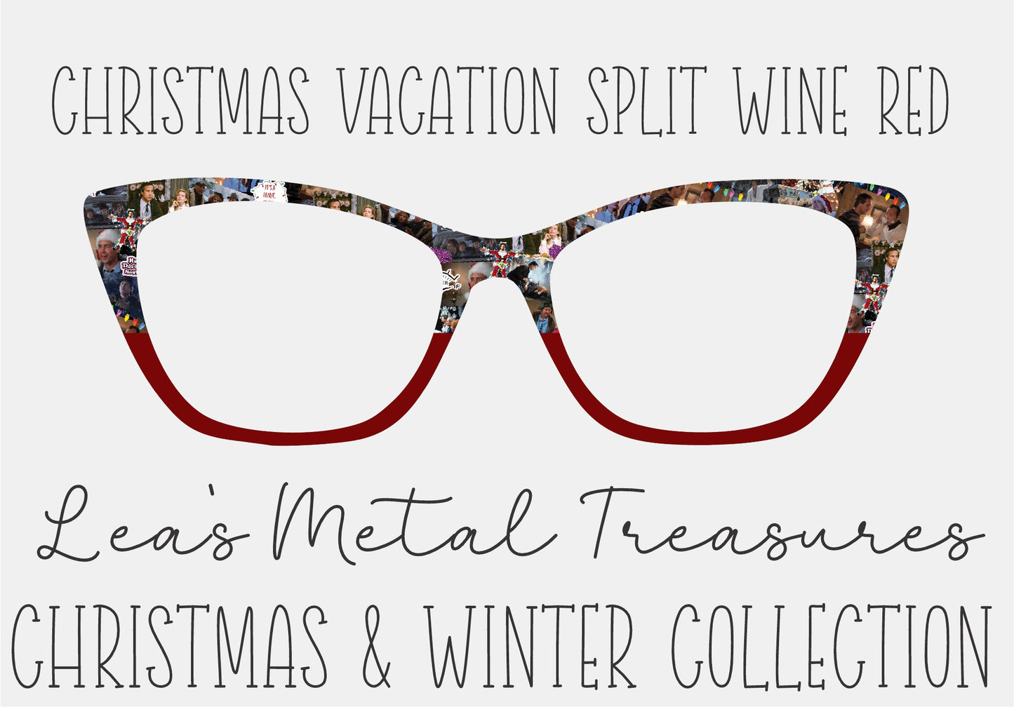 CHRISTMAS VACATION SPLIT WINE RED Eyewear Frame Toppers COMES WITH MAGNETS