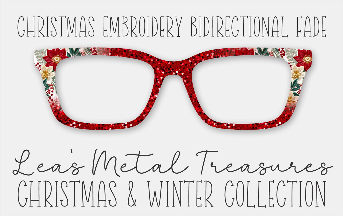 Christmas Embroidery Bidirectional Fade Eyewear Frame Toppers