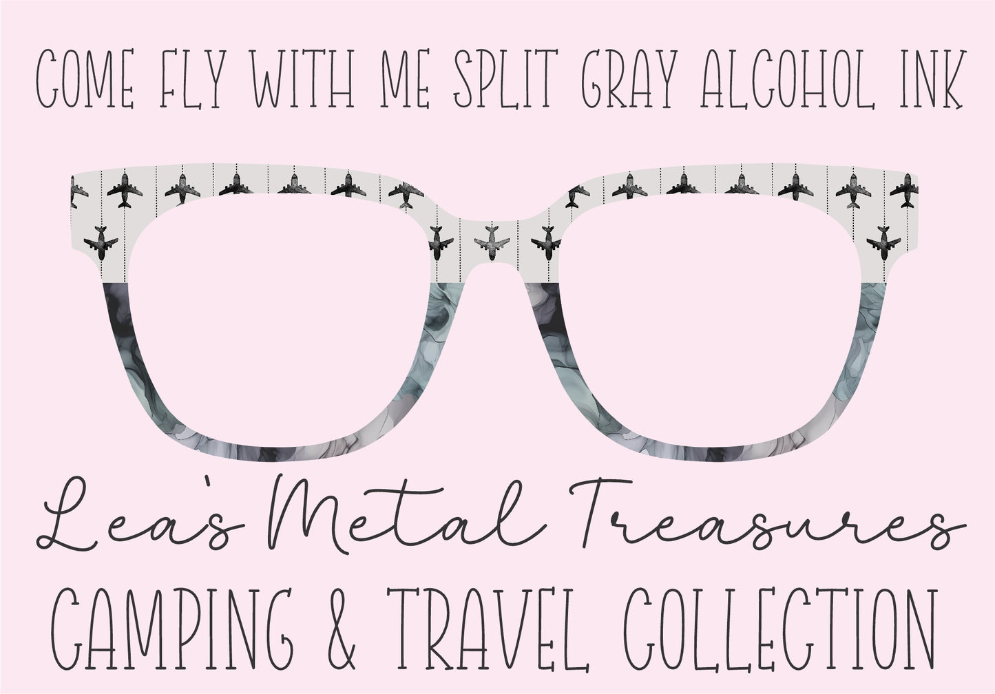 Come Fly With Me Split Gray Alcohol Ink Eyewear Frame Toppers COMES WITH MAGNETS