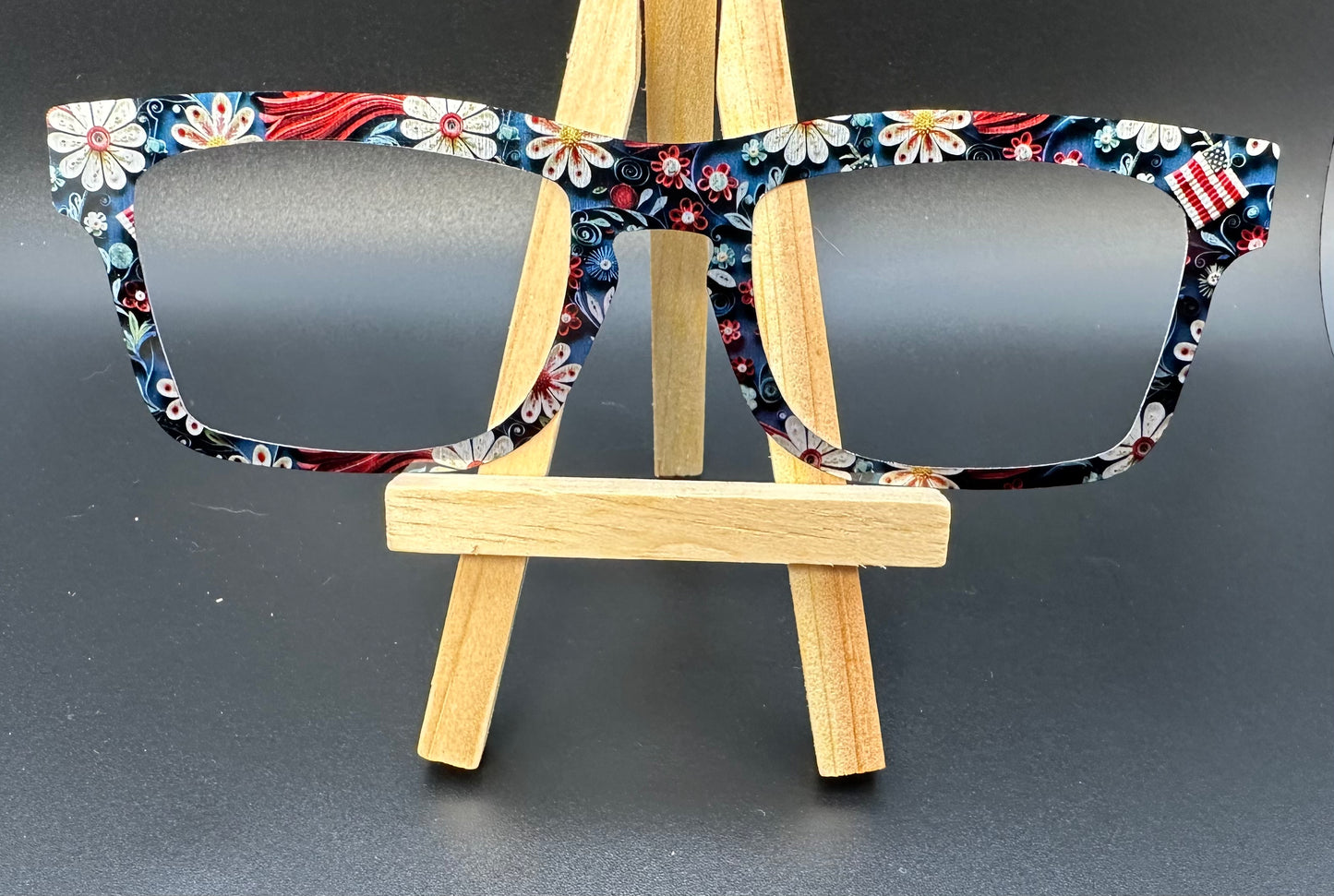 READY TO SHIP DARCY PAPER QUILLED 4TH OF JULY FLORAL ON BRUSHED SILVER Eyewear Frame Topper