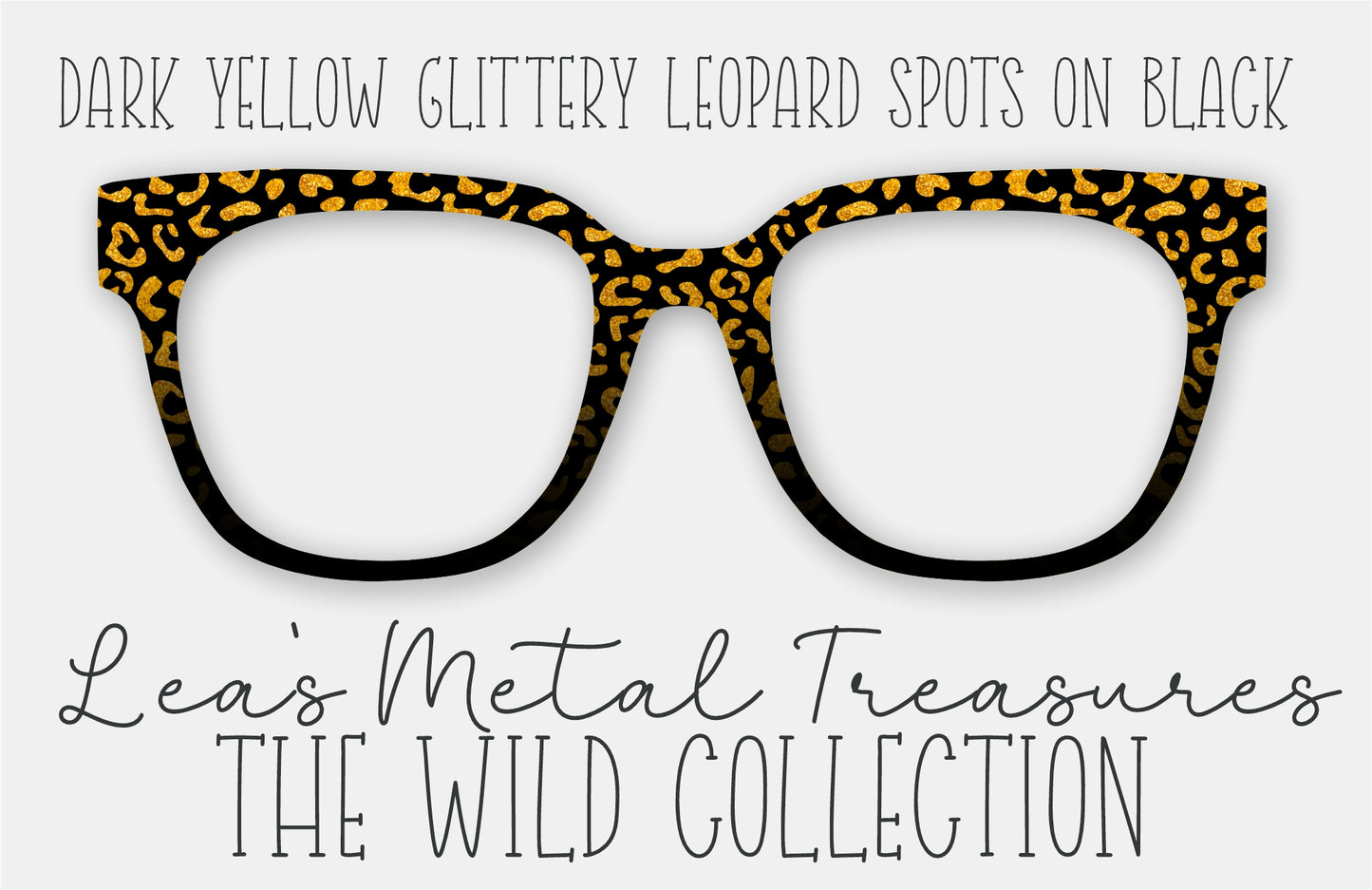 Dark Yellow Glittery Leopard Spots on Black Eyewear Frame Toppers