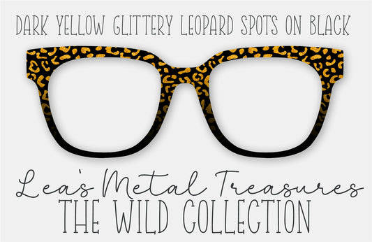 Dark Yellow Glittery Leopard Spots on Black Eyewear Frame Toppers