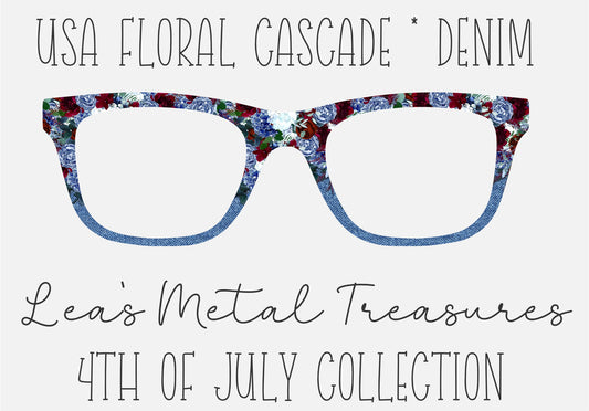 USA Floral Cascade Denim Eyewear Frame Toppers COMES WITH MAGNETS