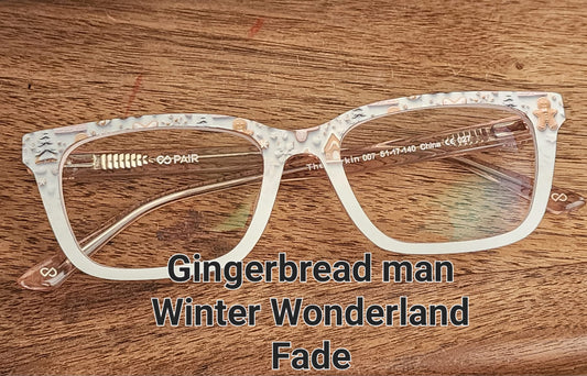 GINGERBREAD MAN IN A WINTER WONDERLAND FADE Eyewear Frame Toppers COMES WITH MAGNETS