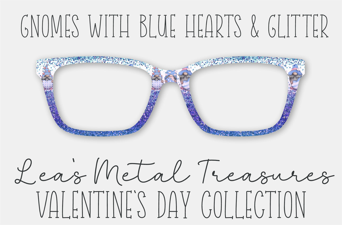 Gnomes With Blue Hearts and Glitter Eyewear Frame Toppers