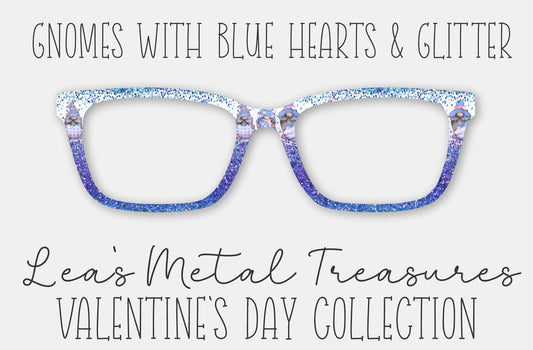 Gnomes With Blue Hearts and Glitter Eyewear Frame Toppers