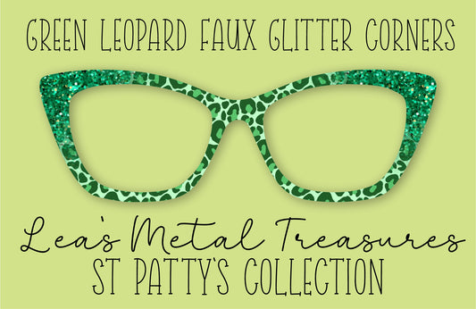 Green Leopard Faux Glitter Corners Eyewear Frame Toppers COMES WITH MAGNETS