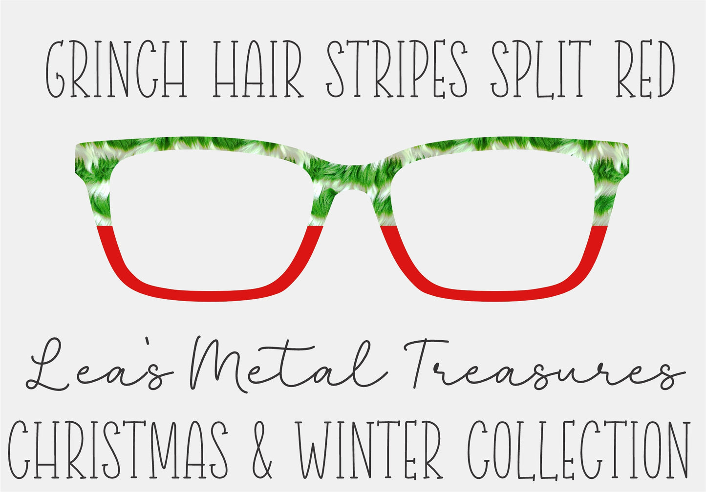 GRINCH HAIR STRIPES SPLIT RED Eyewear Frame Toppers COMES WITH MAGNETS
