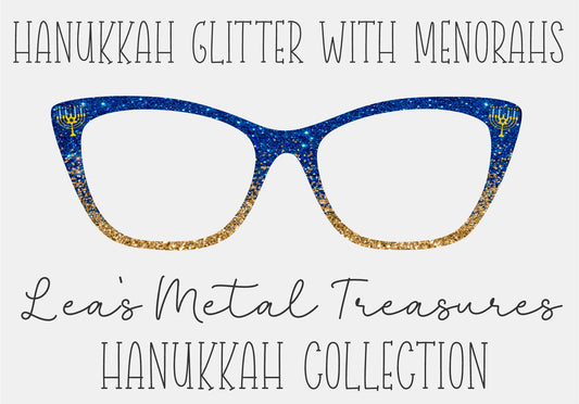 HANUKKAH GLITTER WITH MENORAHS Eyewear Frame Toppers COMES WITH MAGNETS