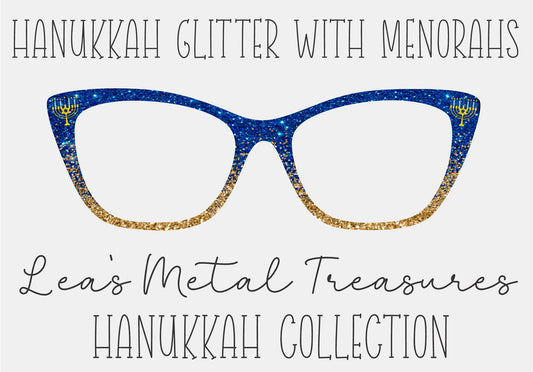 HANUKKAH GLITTER WITH MENORAHS Eyewear Frame Toppers COMES WITH MAGNETS