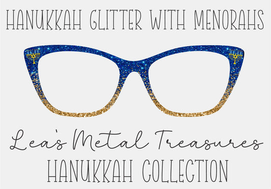 HANUKKAH GLITTER WITH MENORAHS Eyewear Frame Toppers COMES WITH MAGNETS