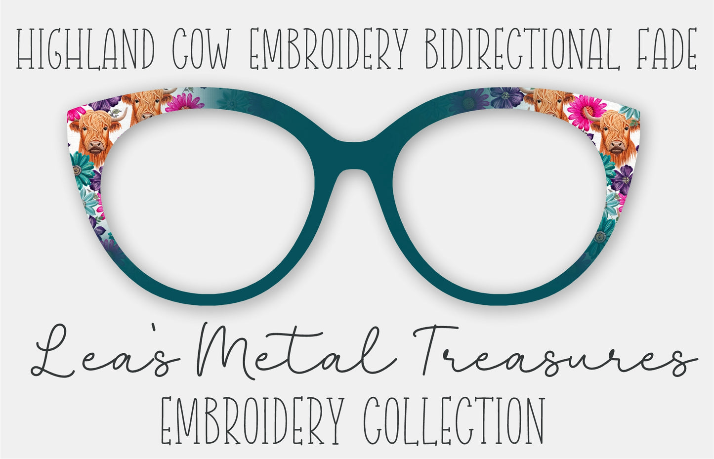 Highland Cow Embroidery Bidirectional Fade • Magnetic Eyeglasses Toppers