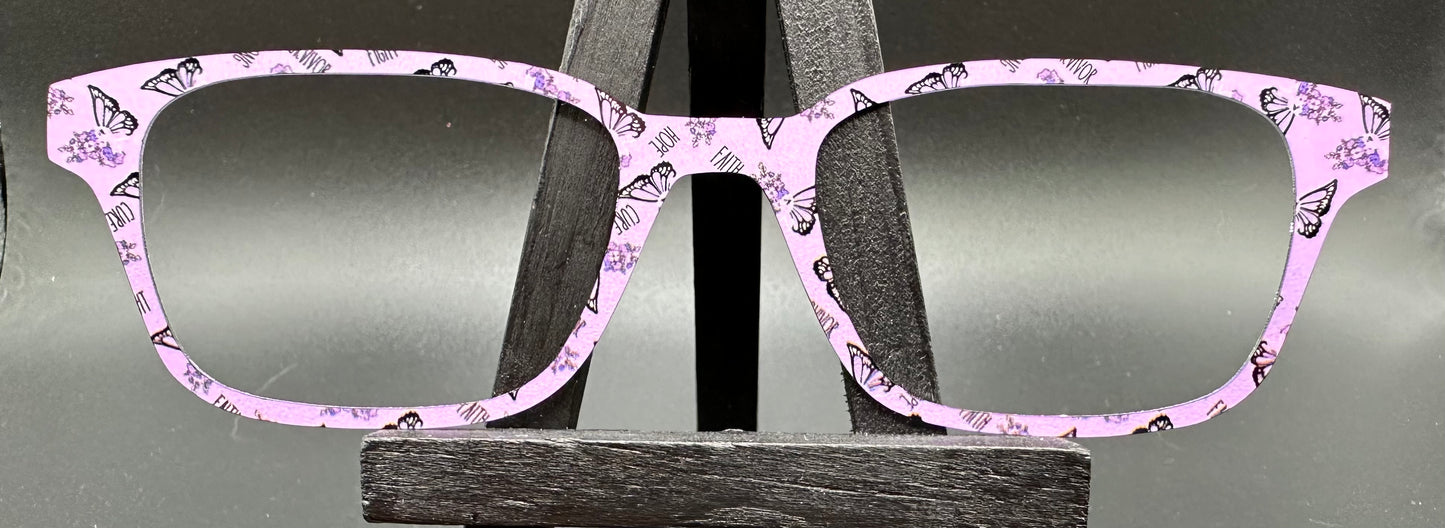 READY TO SHIP Frankie LIGHT PURPLE AWARENESS BUTTERFLY ON GLOSS WHITE Eyewear Frame Toppers Comes with Magnets