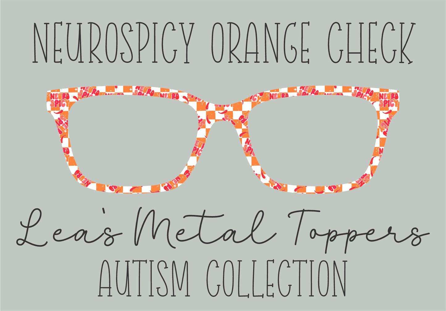 NEUROSPICY ORANGE CHECK Eyewear Frame Toppers COMES WITH MAGNETS