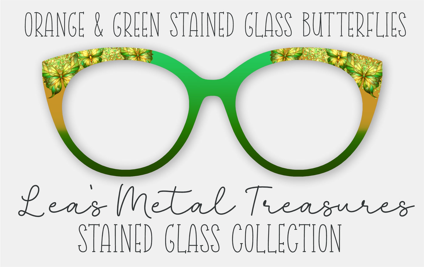 Orange and Green Stained Glass Butterflies Eyewear Frame Toppers