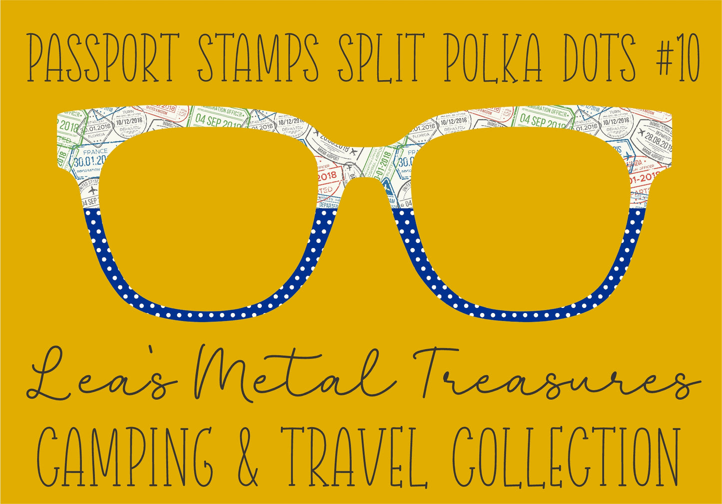 PASSPORT STAMPS SPLIT POLKADOTS #10 Eyewear Frame Toppers COMES WITH MAGNETS