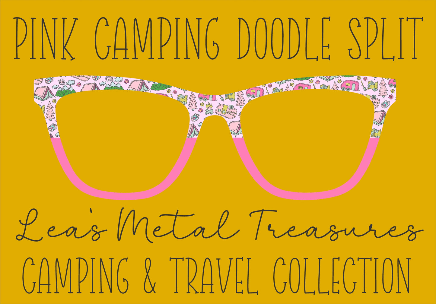 PINK CAMPING DOODLE SPLIT Eyewear Frame Toppers COMES WITH MAGNETS