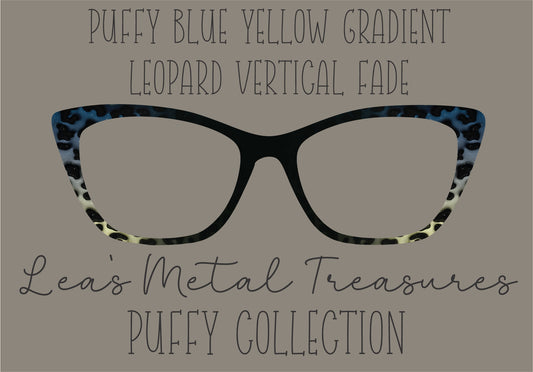PUFFY BLUE YELLOW GRADIENT LEOPARD VERTICAL Eyewear Frame Toppers COMES WITH MAGNETS