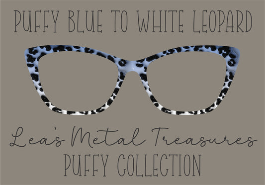 PUFFY BLUE TO WHITE LEOPARD Eyewear Frame Toppers COMES WITH MAGNETS