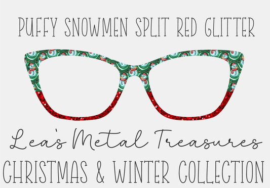 PUFFY SNOWMEN SPLIT RED GLITTER Eyewear Frame Toppers COMES WITH MAGNETS