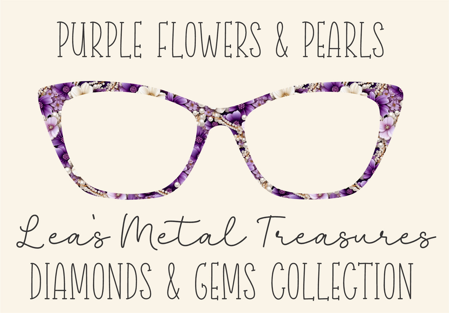 PURPLE FLOWERS AND PEARLS Eyewear Frame Toppers COMES WITH MAGNETS