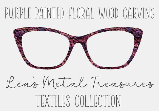 PURPLE PAINTED FLORAL WOOD CARVING Eyewear Frame Toppers COMES WITH MAGNETS