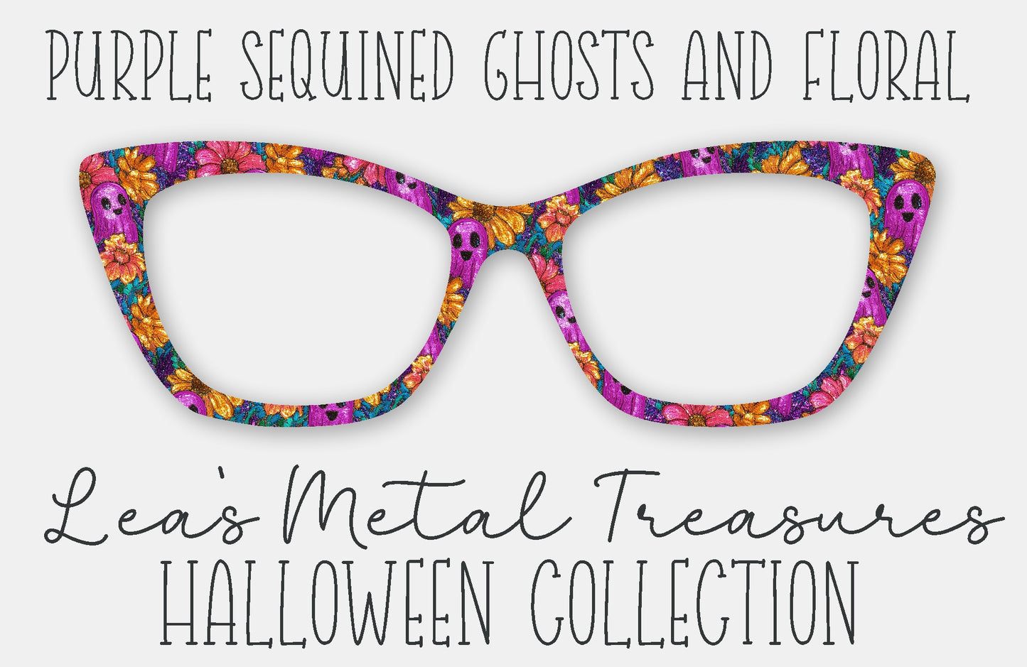 Purple Sequined Ghosts and Floral Magnetic Eyewear Frame Toppers - September 25 Topper of the Month