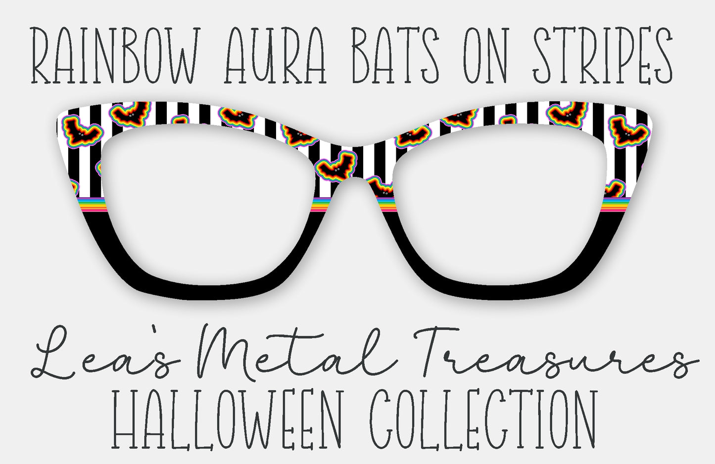 Rainbow Aura Bats on Stripes Magnetic Eyewear Frame Toppers - September 25 Topper of the Month