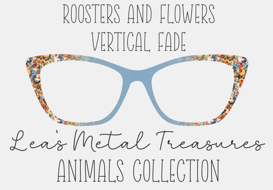 ROOSTERS AND FLOWERS VERTICAL FADE Eyewear Frame Toppers COMES WITH MAGNETS