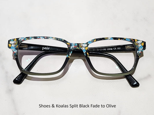 SHOES AND KOALAS SPLIT BLACK FADE TO OLIVE Eyewear Frame Toppers COMES WITH MAGNETS