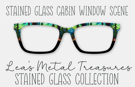 Stained Glass Cabin Window Scene Eyewear Frame Toppers