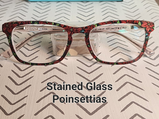 STAINED GLASS POINSETTIAS Eyewear Frame Toppers