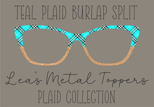 TEAL PLAID BURLAP SPLIT Eyewear Frame Toppers COMES WITH MAGNETS