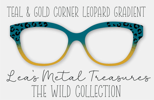 Teal and Gold Corner Leopard Gradient Eyewear Frame Toppers COMES WITH MAGNETS