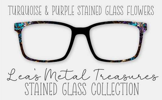 Turquoise and Purple Stained Glass Flowers • Magnetic Eyeglasses Topper