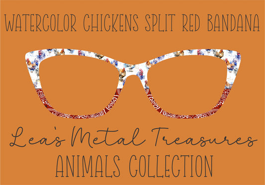 WATERCOLOR CHICKENS SPLIT RED BANDANA Eyewear Frame Toppers COMES WITH MAGNETS